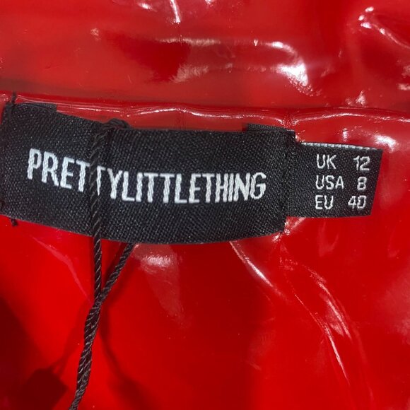 PrettyLittleThing Size M Red Glossy Quilted Puffer Jacket Cropped READ - Picture 2 of 16